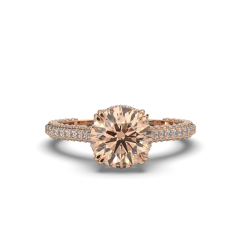 Pave Setting Hidden Halo Morganite Diamond Ring In 18K Rose Gold 