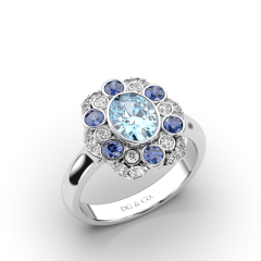 Aquamarine Sapphire Diamond Ring Bezel Set in 18K White Gold 