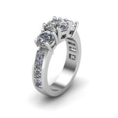 1.00CT Trilogy Diamond Ring 4 Claw Setting In 18K White Gold 