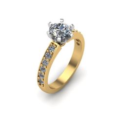 1.00CT GIA Certified E/VS2 18K 2Tone Diamond Engagement Ring 6 Claw Setting Share Prong Side Stones In 18K Yellow And White Gold 