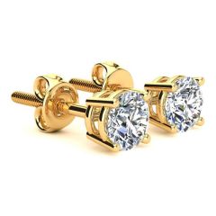 Diamond Stud Solitaire Earring 4 Claw Setting Screw Backing In 18K Yellow Gold 