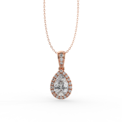 Halo Style Pear Shape Diamond Pendant Pave Setting In 18K Rose Gold