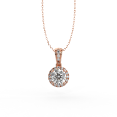 Halo Style Round Cut Diamond Pendant Pave Setting In 18K Rose Gold