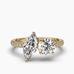 Marquise and Round Toi Et Moi You and Me Diamond Engagement Ring Prong Setting Centre Stones Pave Setting Side Stone In 18K Yellow Gold 