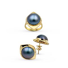 14k Yellow gold mabe diamond Pearl earrings 