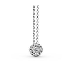  Halo Round Cut Diamond Pendant 4 claw Setting Pave Setting Side Stones In18K White Gold