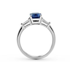 Emerald Cut Ceylon Blue Sapphire Diamond Engagement Ring with Tapered Diamond Shoulder  In 18K White Gold