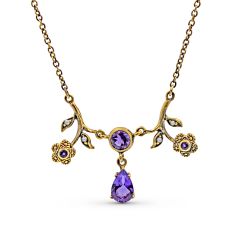 Art Deco Amethyst and Pearl Necklace In 9K Yellow Gold