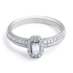 Halo Diamond Engagement Ring in 18 Karat White Gold - Custom engagement rings