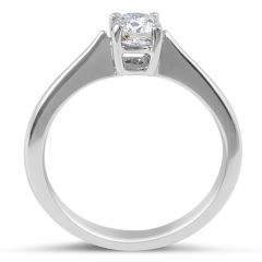 Solitaire Diamond Engagement Ring Tapered Plain Band  In 18K White Gold