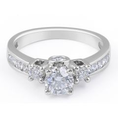 Preset Ring 4 Claw Setting Trilogy 3 Stone Diamond Engagement Ring Channel Set Side Stone 