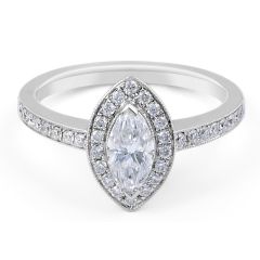 Halo Diamond Engagement ring in 18 Karat White Gold  Custom engagement rings