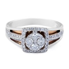  Vintage Style Invisible Setting Square Halo Diamond Engagement Ring Pave Setting Side Stones In 18K Rose And White Gold 