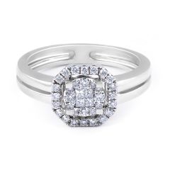 Halo diamond Engagement ring Invisible Setting with Split Band  - womens wedding band