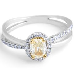 Fancy Yellow Oval Diamond Halo Ring with Split Bow Diamond rings