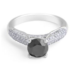 Brilliant Cut Black Diamond Engagement Ring in Pave Setting