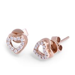18 Karat Rose Gold Diamond Heart Stud Earrings 