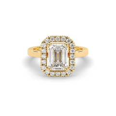 2.00 CT Emerald Cut Halo Diamond Engagement Ring Pave Setting Side stones -18K Yellow