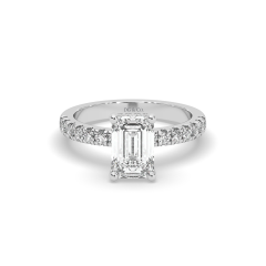 2.00CT Emerald Cut Hidden Halo Pave Setting Diamond Engagement Ring -18K White