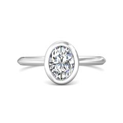 Oval Cut Bezel Setting Diamond Engagement Ring In a Plain Knife Edge Band-18K White