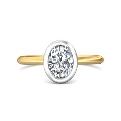 Oval Cut Bezel Setting Diamond Engagement Ring In a Plain Knife Edge Band-18K Yellow