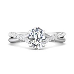 Oval Cut Cross over Double Band Pave Setting Diamond Engagement Ring 4 Claw Setting-Platinum