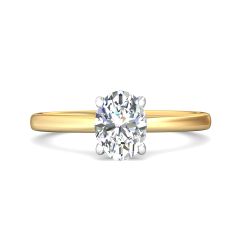 Oval Shape Cut Solitaire Diamond Engagement Ring 5 Claw Setting In a Plain Half Round Shape Band-18K Yellow