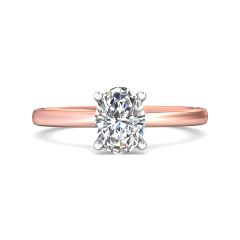 Oval Shape Cut Solitaire Diamond Engagement Ring 5 Claw Setting In a Plain Half Round Shape Band-18K Rose