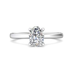 Oval Shape Cut Solitaire Diamond Engagement Ring 5 Claw Setting In a Plain Half Round Shape Band-Platinum