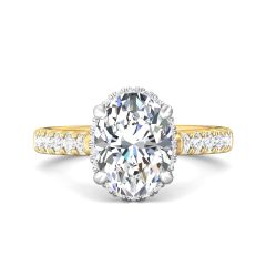 DG &amp; Co. Signature Oval Cut Halo Diamond Engagement Ring 4 Claw Setting Pave Setting Side Stone -18K Yellow