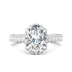 DG &amp; Co. Signature Oval Cut Halo Diamond Engagement Ring 4 Claw Setting Pave Setting Side Stone -Platinum