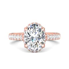 DG &amp; Co. Signature Oval Cut Halo Diamond Engagement Ring 4 Claw Setting Pave Setting Side Stone -18K Rose