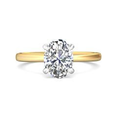  Oval Cut Two-Tone White and Yellow Gold Hidden Halo Diamond Engagement Ring Four Claw Setting 