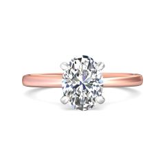  Solitaire Hidden Halo Oval Cut Diamond Engagement Ring Four Claw Setting In Two Tone 18K White and Rose