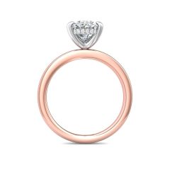  Solitaire Hidden Halo Oval Cut Diamond Engagement Ring Four Claw Setting In Two Tone 18K White and Rose