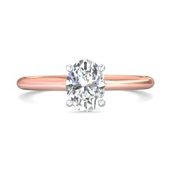 Oval Cut Solitaire & Hidden Halo Two-Tone Diamond Engagement Ring In 18K Rose And White Gold 
