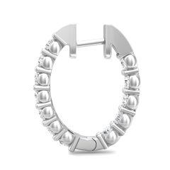 Oval Shape Hinged Hoop Diamond Earrings Share Prong Scallop Set Diamonds In 18K White Gold