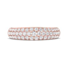  Pave Setting 3 Row Round Brilliant Cut Diamond Wide Wedding Ring In 18K Rose Gold 