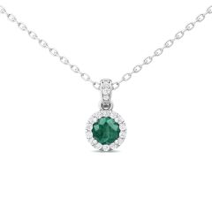 Emerald Round Cut Halo Diamond Pendant 4 Claw Setting In 18k White Gold 