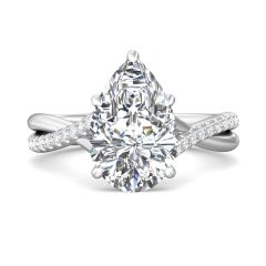 Pear Shape Cross over Double Band Pave Setting Diamond Ring 6 Claw Setting -Platinum