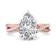 Pear Shape Cross over Double Band Pave Setting Diamond Ring 6 Claw Setting -18K Rose