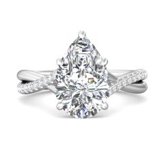 Pear Shape Cross over Double Band Pave Setting Diamond Ring 6 Claw Setting -18K White