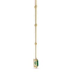 Oval Cut Emerald Diamond Halo Station Necklace By The Yard 4 Claw Setting In 18K Yellow Gold