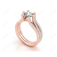 Round Cut Six Claws Diamond Signature Ring with Channel set  Down in the Shoulders in 18K Rose