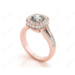 Cushion Cut Halo Ring with Milgrain claw set centre stone in 18K Rose