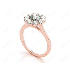 Round Cut Halo Diamond Engagement ring with claw set centre stone in 18K Rose