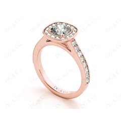 Cushion Cut Halo Diamond Ring with Milgrain Prong Set Centre Stone in 18K Rose