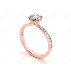 Round Cut Four Claw Set Diamond Ring with Round Cut Diamonds Pave Set Down the Shoulders in 18K Rose