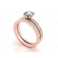 Round cut diamond wedding set rings with four claws setting in 18k Rose