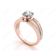 Round Cut 4 Claw Split Shank Engagement Ring with Grain Set Side Stones in 18K Rose